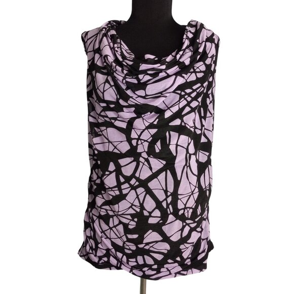 Dana Buchman Tops - Dana Buchman L Top Womens Sleeveless Cowl Neck Black Lavender Abstract Print